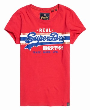 Superdry Vintage Logo Foil Stripe Női Pólók Piros | PXUAM1270